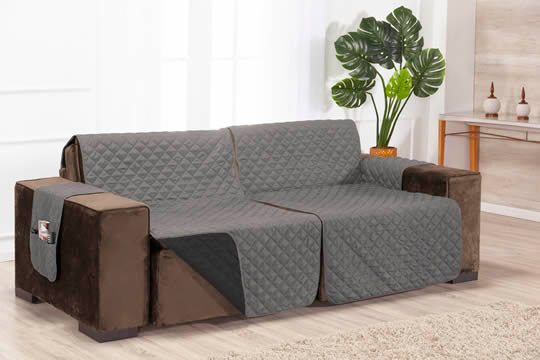 capa para sofá retrátil cinza dupla face com acabamento matelado