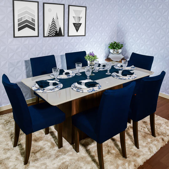 capa para cadeiras de jantar azul marinho