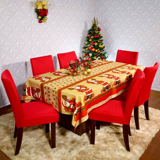 decoração simples de Natal com toalha de mesa 