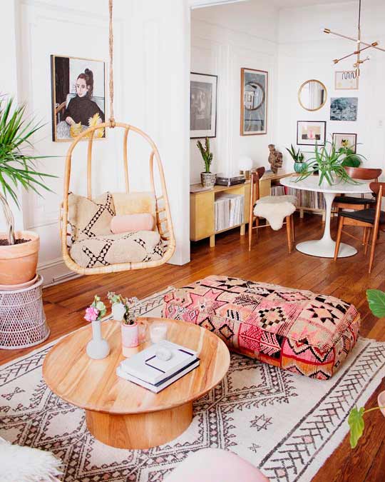 sala de estar e jantar boho para capa de cadeiras