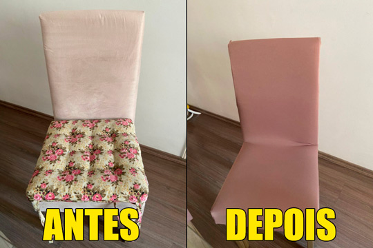 antes e depois capa protetora para cadeira de jantar
