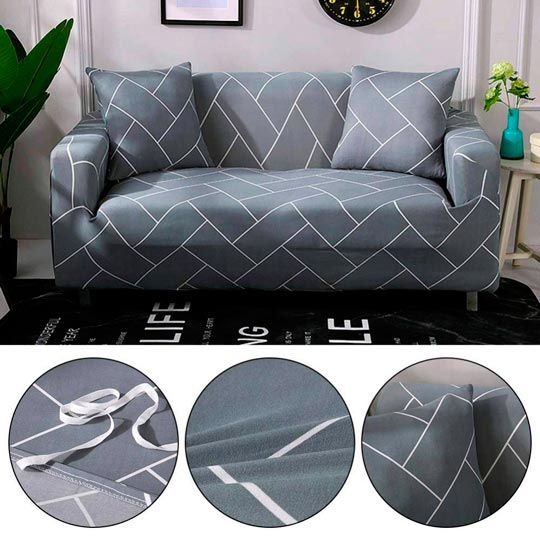 capa de sofá cinza estampada
