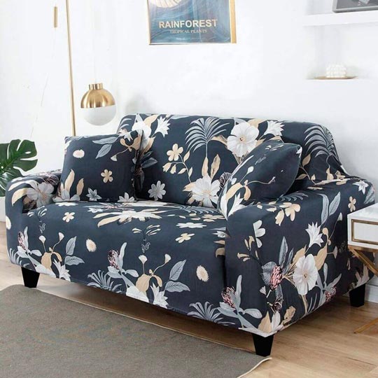 capa para sofá cinza com estampa floral