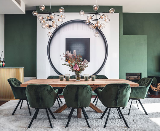 Sala de jantar cadeiras estofadas verdes