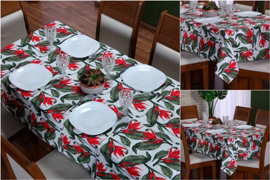 Toalha de Mesa Jacquard Flor Vermelha