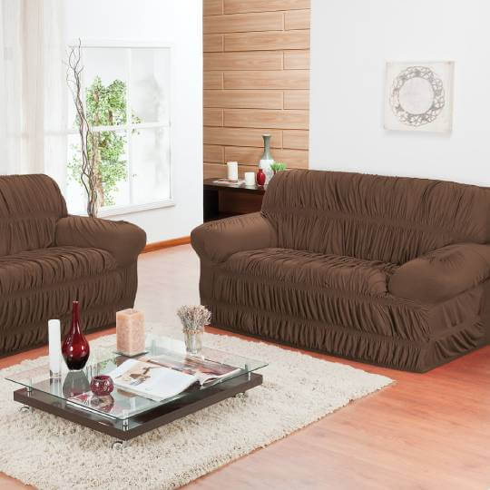 Capa de sofá Elasticada Elegance – Tabaco