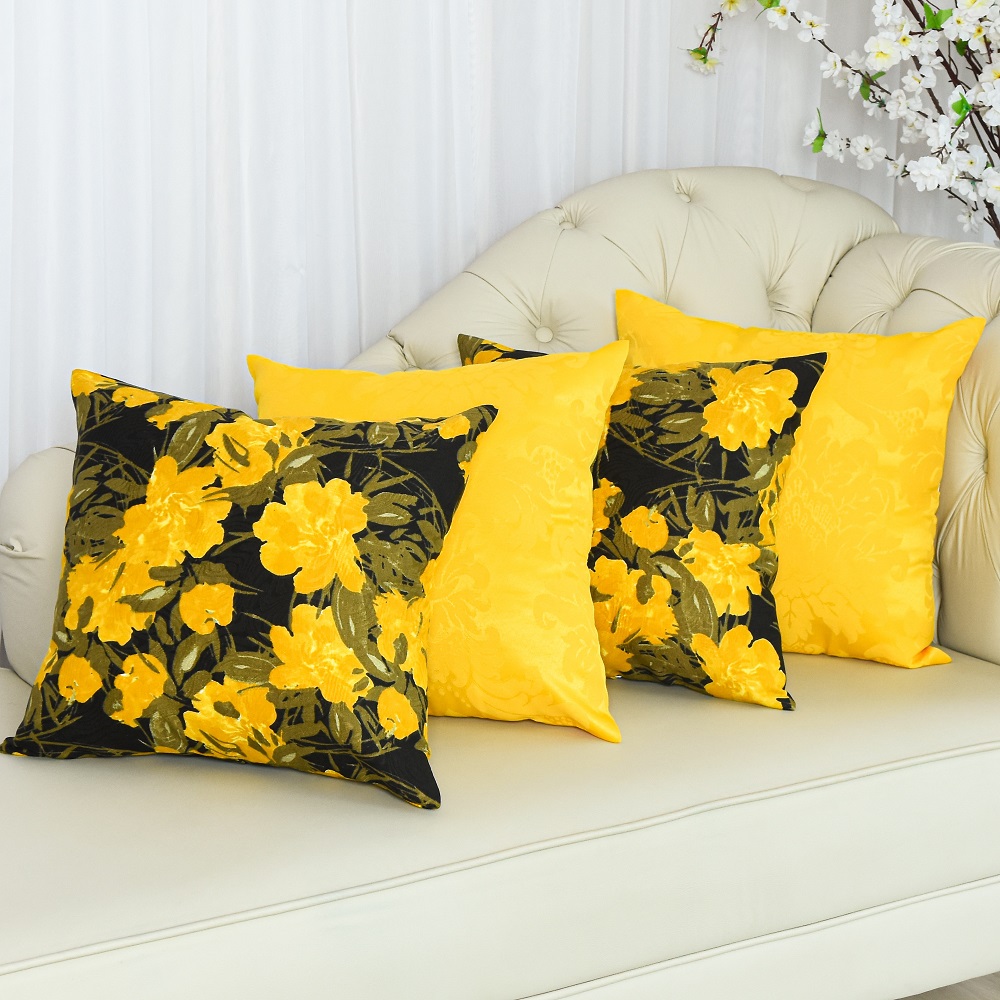 KIT 4 Capas De Almofadas Jacquard Premium - Jasmin e Amarelo