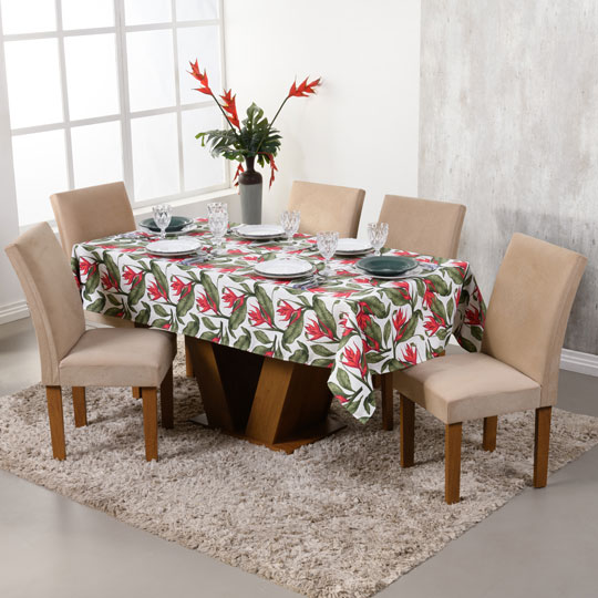 Toalha de Mesa Jacquard - Flor Vermelha