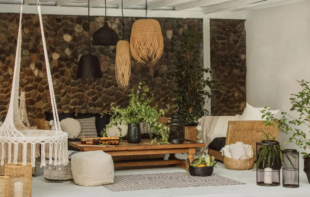 decoração boho chic área de lazer