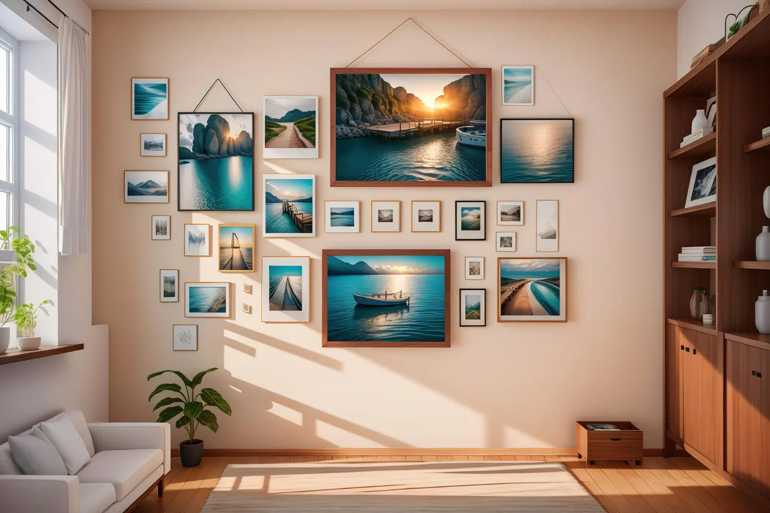 sala com fotos na parede