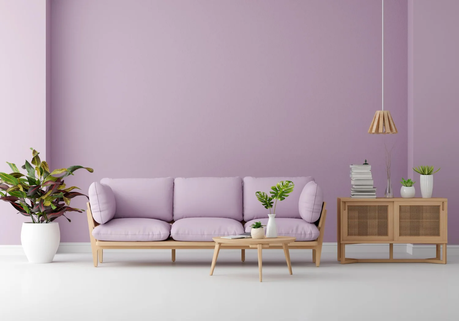 sala minimalista lilás