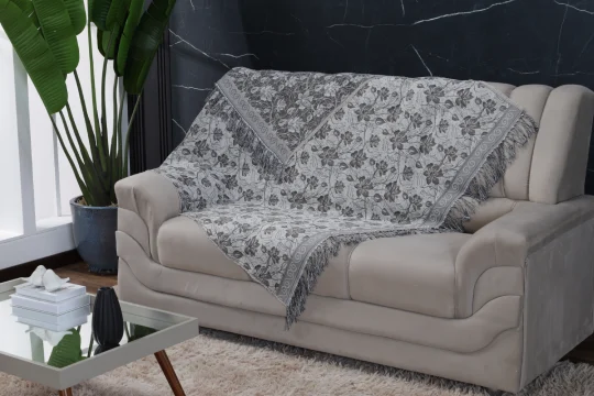 manta para sofa jacquard flor cinza