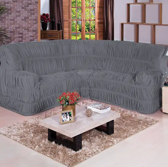 capa para sofa de canto elasticada cinza