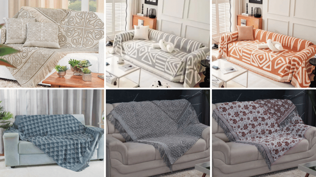 Mantas decorativas estampadas em sofás variados