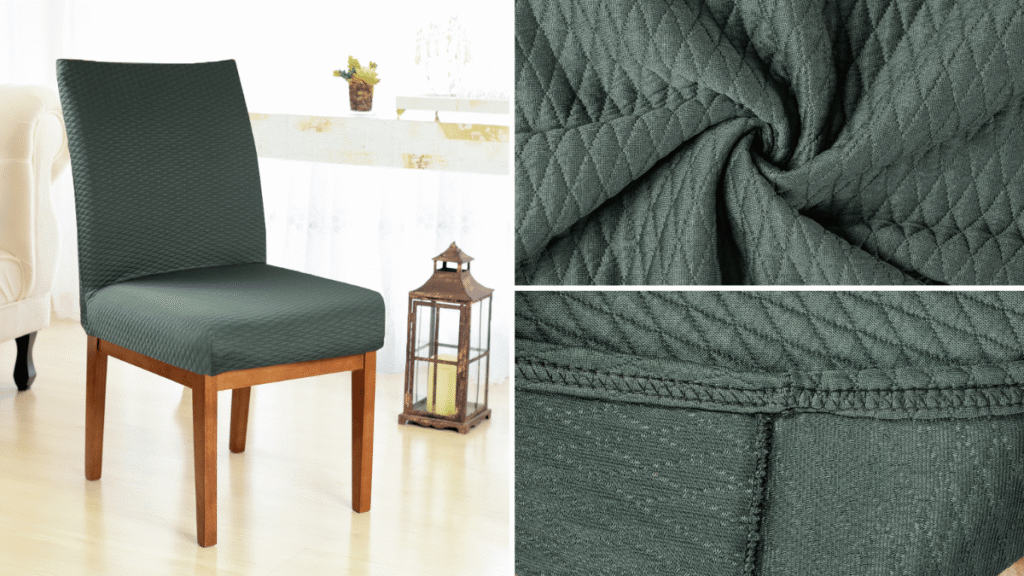 Cadeira com capa matelada verde escuro em tecido encorpado, resistente e ideal para casas com pets ou uso diário intenso.